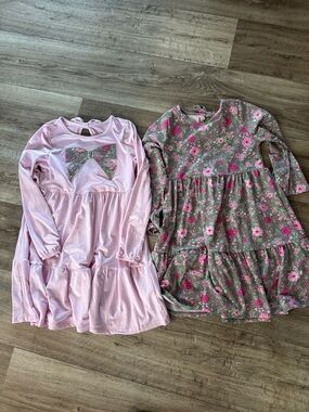 Girls Pink Bow & Floral Long-Sleeve Dresses - 2 Pack